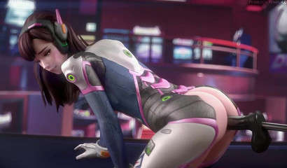 Cartoon bitch D.Va doesn't get bored with a sex machine