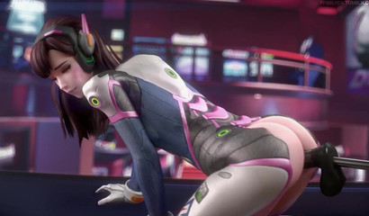 Cartoon bitch D.Va doesn't get bored with a sex machine