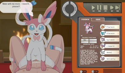 Sex in the pose of a rider with Sylveon in a porn flash game based on Pokemon"