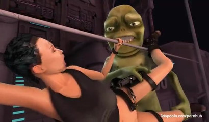 Green Monster rapes Lara Croft – Cartoon porn video