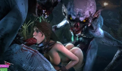 Monsters with huge dicks fuck a fragile girl Lara, slicing 3d porn