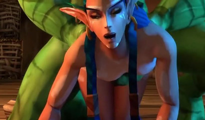 A huge orc fucks and pours sperm on an elf girl from the game World of Warcraft