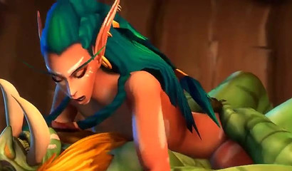 A huge orc fucks and pours sperm on an elf girl from the game World of Warcraft