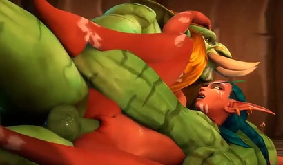A huge orc fucks and pours sperm on an elf girl from the game World of Warcraft