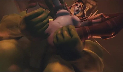 Orcs fuck a beautiful elf girl! Animated orgy World of Warcraft