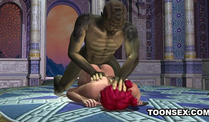 Pink-haired elven beauty fucked by a dirty orc, porn cartoon