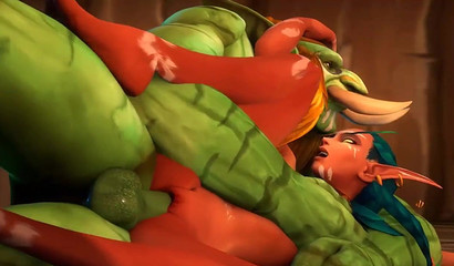 An old troll and an elven beauty in the porn cartoon World of Warcraft