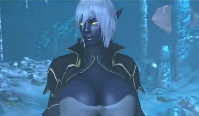 A huge monster rapes blonde Nualia in the porn cartoon World of Warcraft