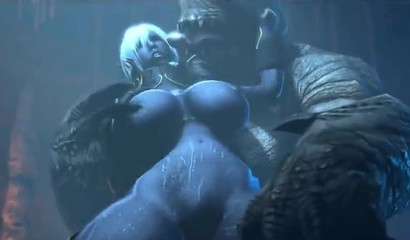 A huge monster rapes blonde Nualia in the porn cartoon World of Warcraft