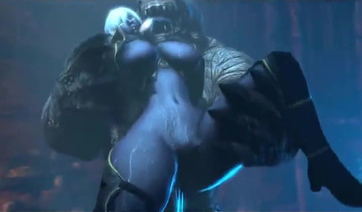 A huge monster rapes blonde Nualia in the porn cartoon World of Warcraft