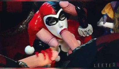 Cartoon hooligan Harley Quinn fingering a dick with boobs and fucks with everyone