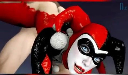 Cartoon hooligan Harley Quinn fingering a dick with boobs and fucks with everyone