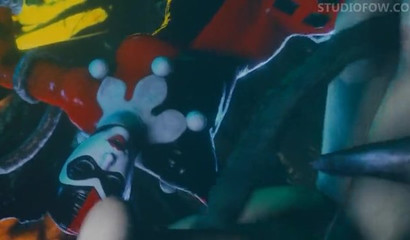 Brutal rape of cartoon hooligan Harley Quinn with long tentacles
