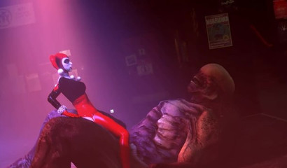 Harley Quinn enjoys sex with a huge monster in a bar, porn cartoon