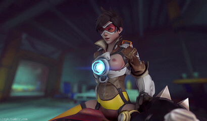 Tracer tries to suck Roadhog's huge cock. Overwatch 3D porn