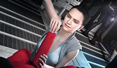 3D porn Star Wars! Rey Palpatine jerks off a huge cock futanari Darth Talon
