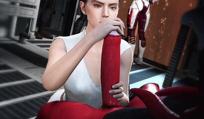 3D porn Star Wars! Rey Palpatine jerks off a huge cock futanari Darth Talon