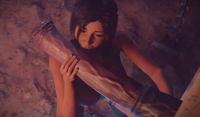 Animated Lara Croft licks and sucks a huge cock
