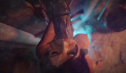 Animated Lara Croft licks and sucks a huge cock