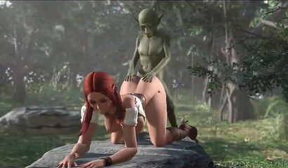 Animated elf has sex with a nasty goblin in the forest