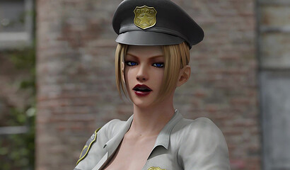 Animated policewoman gives a sweet blowjob to an intruder