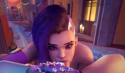 Sombra gives you a blowjob and fucks in animated porn from the first person