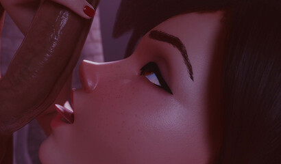 Tracer from the Overwatch game and her gorgeous blowjob on her knees