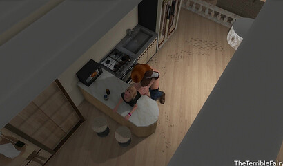 Hard sex on the kitchen table with a red-haired futanari and a young girl