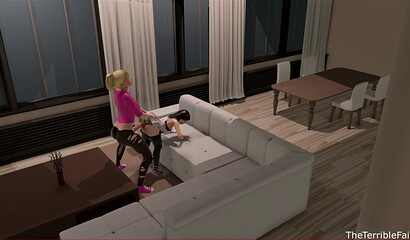 Big-boobed futanari thrusts a big dick into the pussy and mouth of a skinny girlfriend