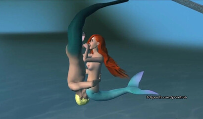 Hot sex with the little mermaid Ariel underwater on a broken ship, 3D porn