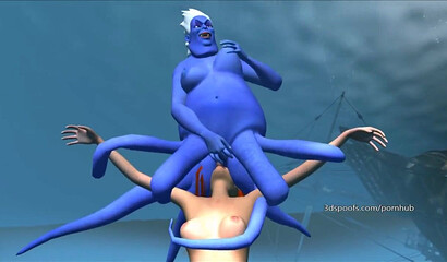 Evil Ursula rapes the defenseless little mermaid Ariel underwater