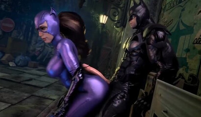 Batman's big dick pours cum on Catwoman's juicy ass, porn cartoon