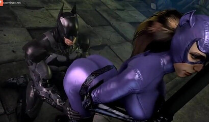 Batman's big dick pours cum on Catwoman's juicy ass, porn cartoon