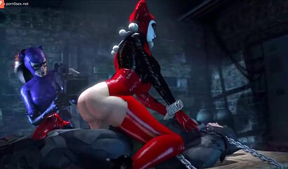 3D porn Batman with beauties Poison Ivy, Catwoman and Harley Quinn