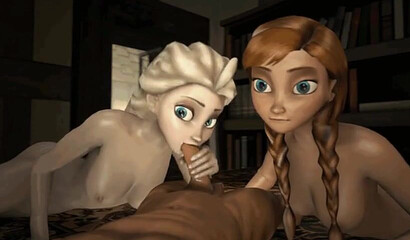 Anna and Elsa from the Frozen cartoon have sex with men