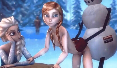 Sisters Elsa and Anna from the cartoon Frozen jerk off the penis with their tits and fuck with men