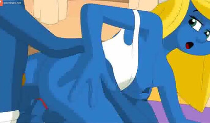 The Smurfs fuck young Smurfette in all holes, porn cartoon