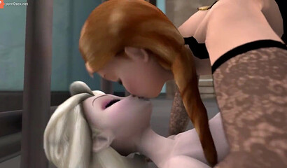 DickGirls Anna and Elsa of Arendelle fuck each other's holes, 3D porn