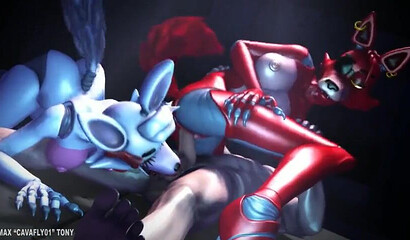 Animated threesome with two busty Furries