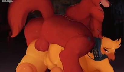 A lustful dog penetrates the anal of a yellow Furry with a big dick