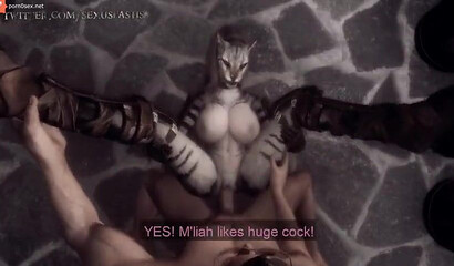 Busty Furry kitty has a crazy orgasm while sitting on a dick