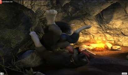 Lone gray wolf gives himself a blowjob, porn cartoon