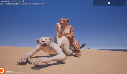 Furry tigresses in the desert enjoy fisting sex, 3D porn