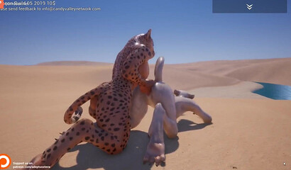 Furry tigresses in the desert enjoy fisting sex, 3D porn