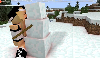 A girl from Minecraft climbed on a carrot to a Snowman
