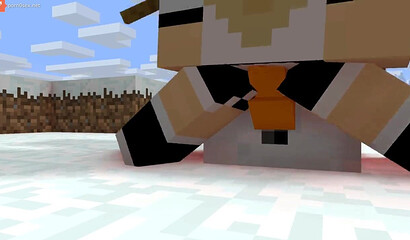 A girl from Minecraft climbed on a carrot to a Snowman