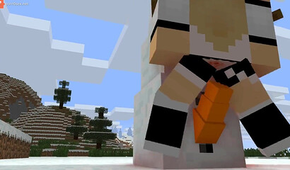 A girl from Minecraft climbed on a carrot to a Snowman