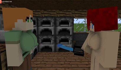 Lesbians with a strap-on in Minecraft