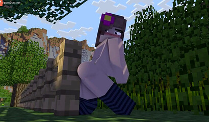 A girl masturbates in a Minecraft game