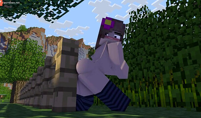 A girl masturbates in a Minecraft game
